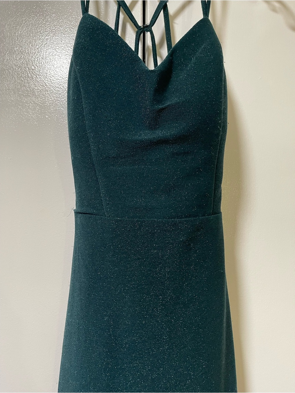 Vintage Y2K Morgan & Co. Emerald Sparkle Strappy-Back Midi Dress